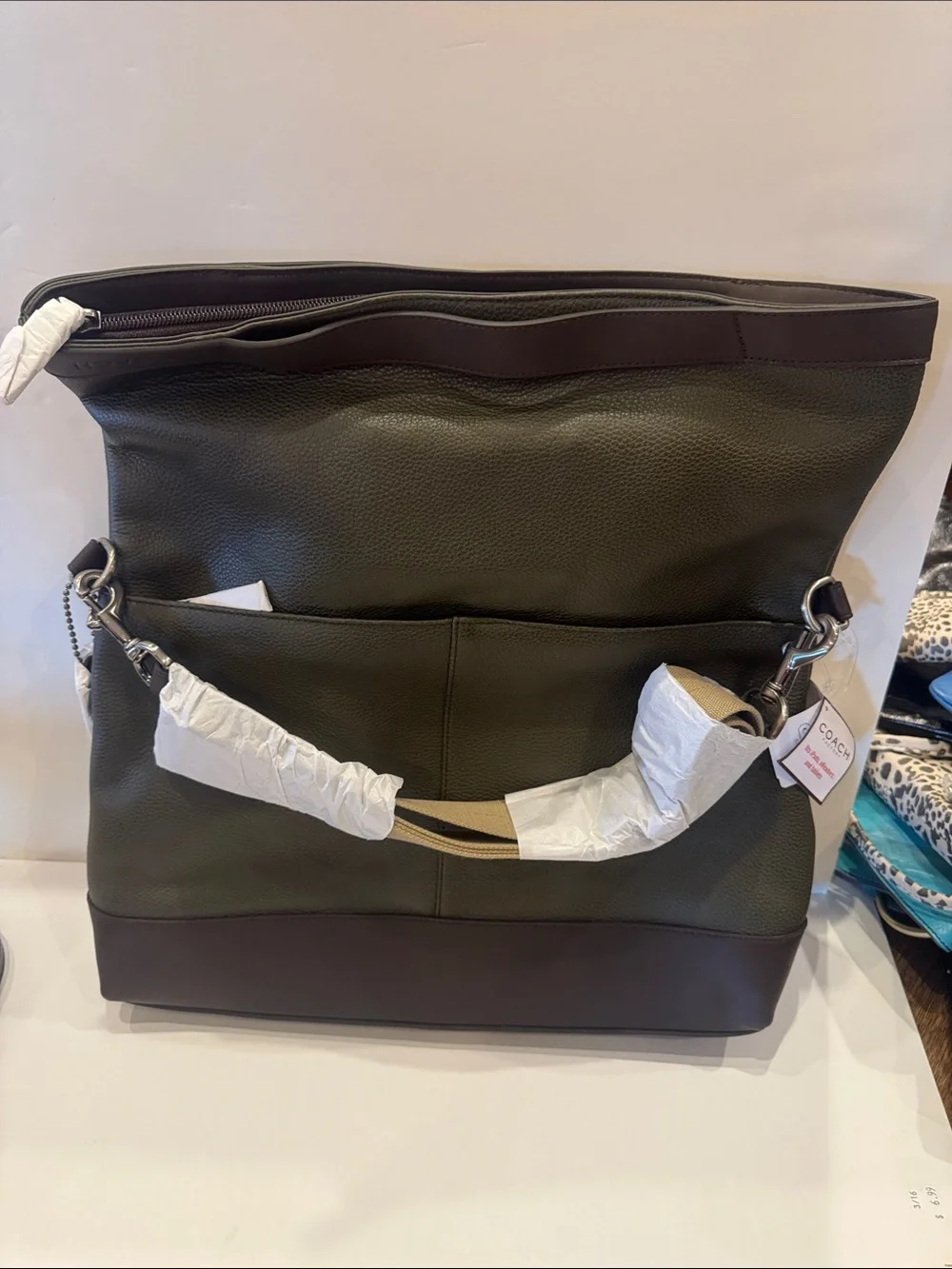 Coach Olive Green and Dark Brown Leather Messenger Bag